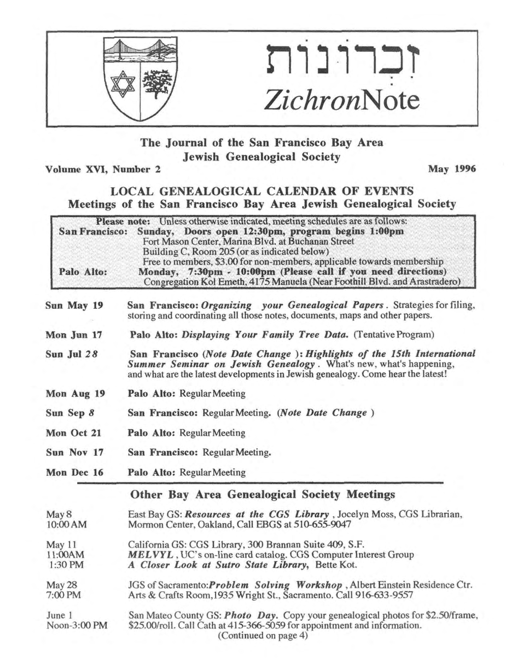 Other Bay Area Genealogical Society Meetings