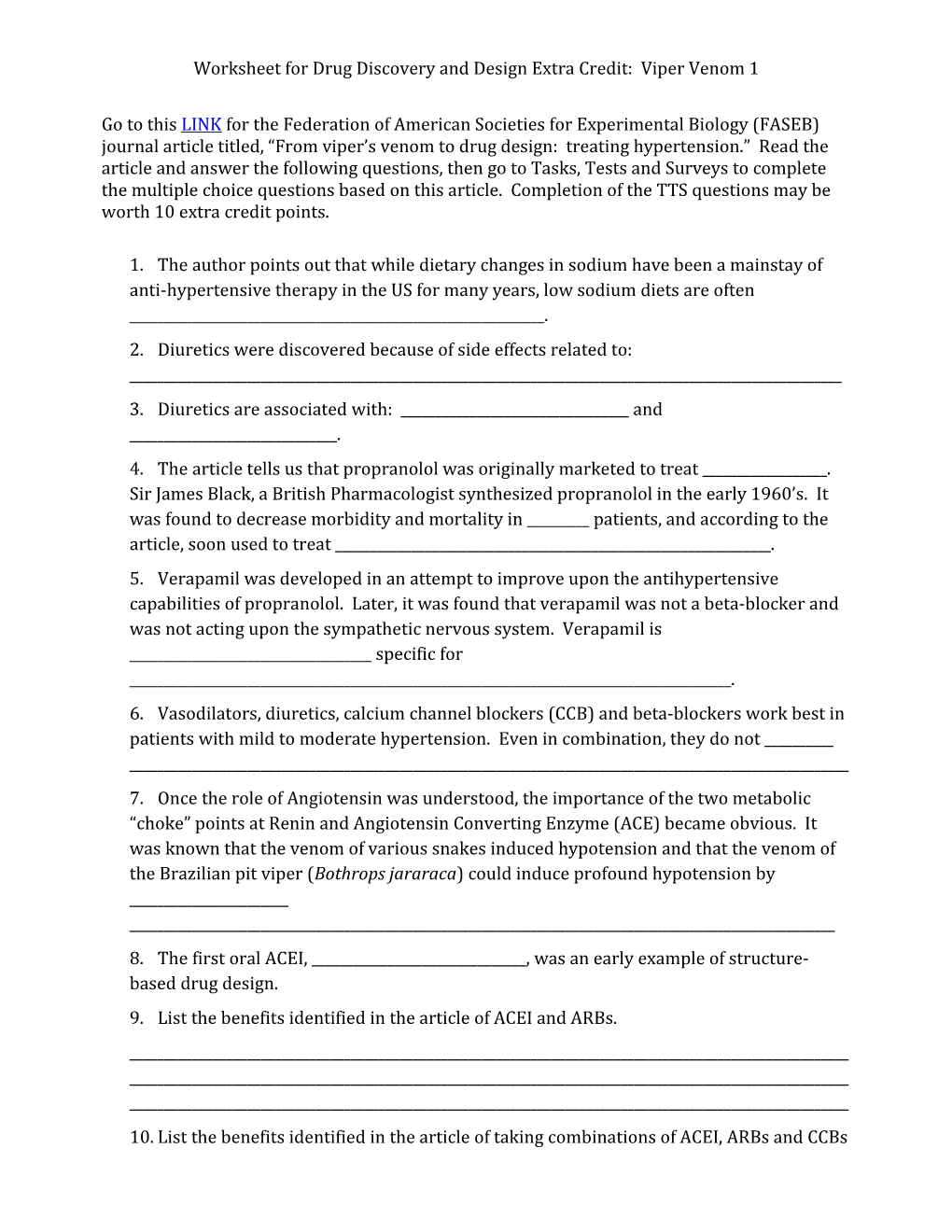 Worksheet for Drug Discovery and Design Extra Credit: Viper Venom 1