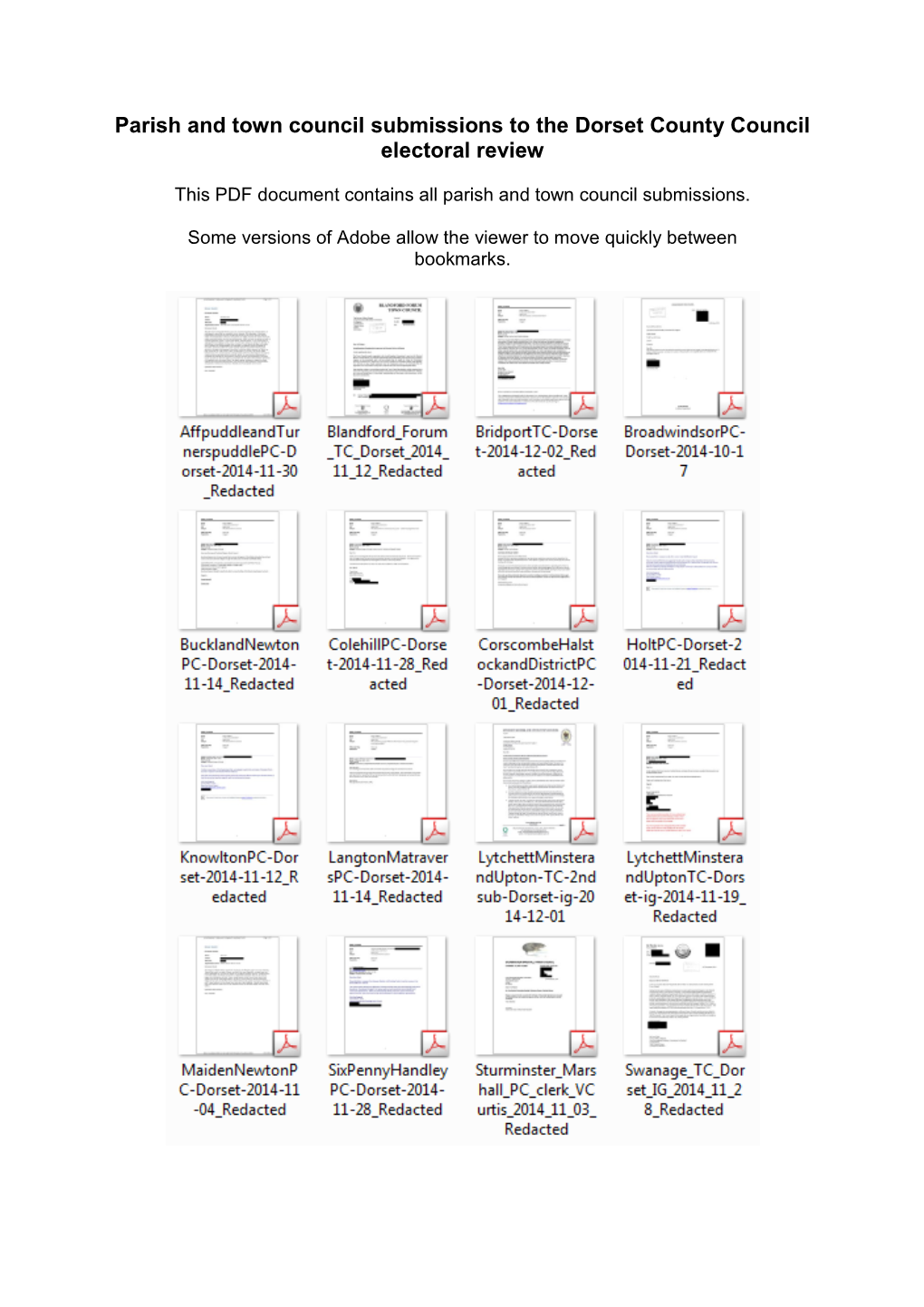 Parish and Town Council Submissions to the Dorset County Council Electoral Review