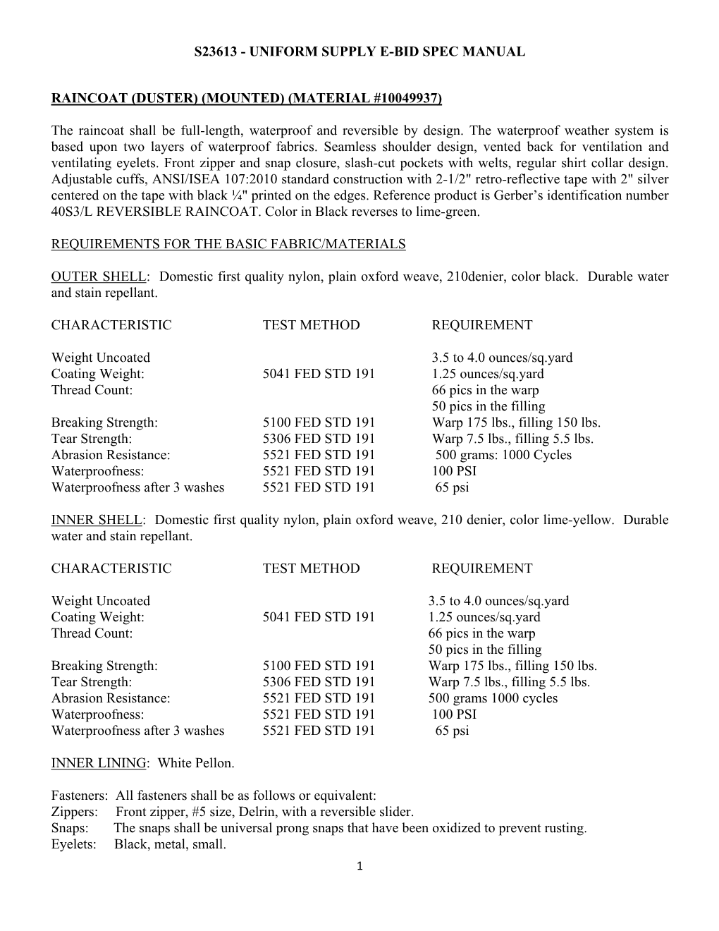 S23613 - Uniform Supply E-Bid Spec Manual