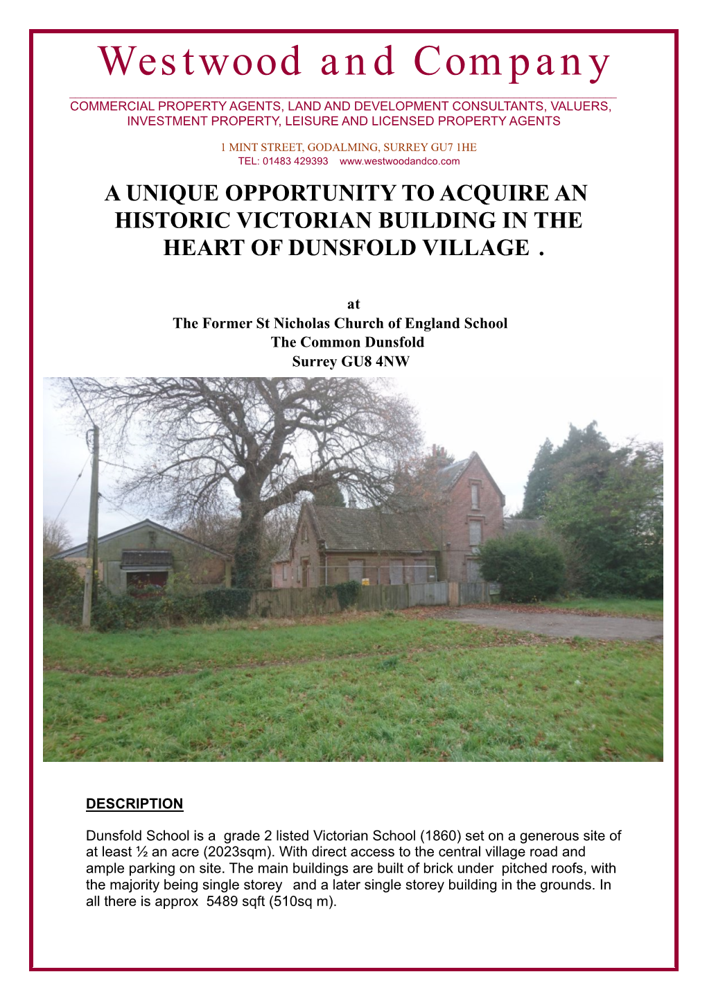 Westwood and Company ______COMMERCIAL PROPERTY AGENTS, LAND and DEVELOPMENT CONSULTANTS, VALUERS, INVESTMENT PROPERTY, LEISURE and LICENSED PROPERTY AGENTS