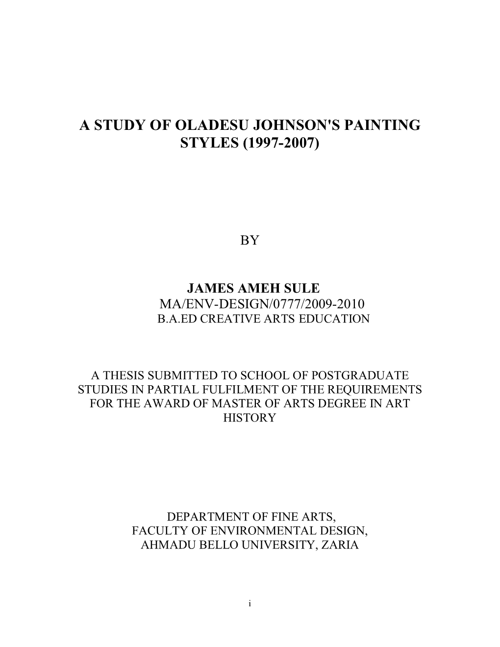 A Study of Oladesu Johnson's Painting Styles (1997-2007)