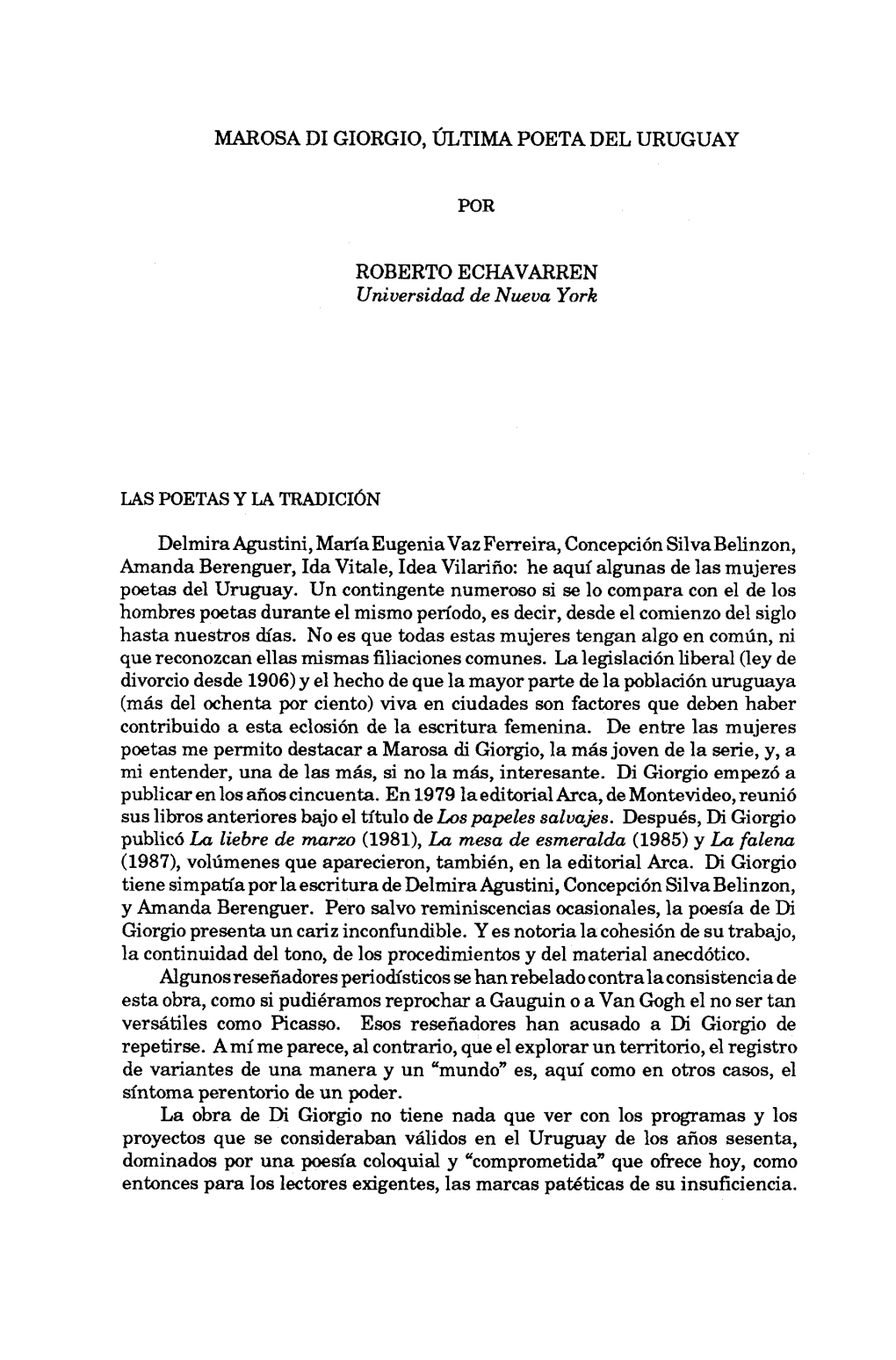 Marosa Di Giorgio, Ultima Poeta Del Uruguay Por