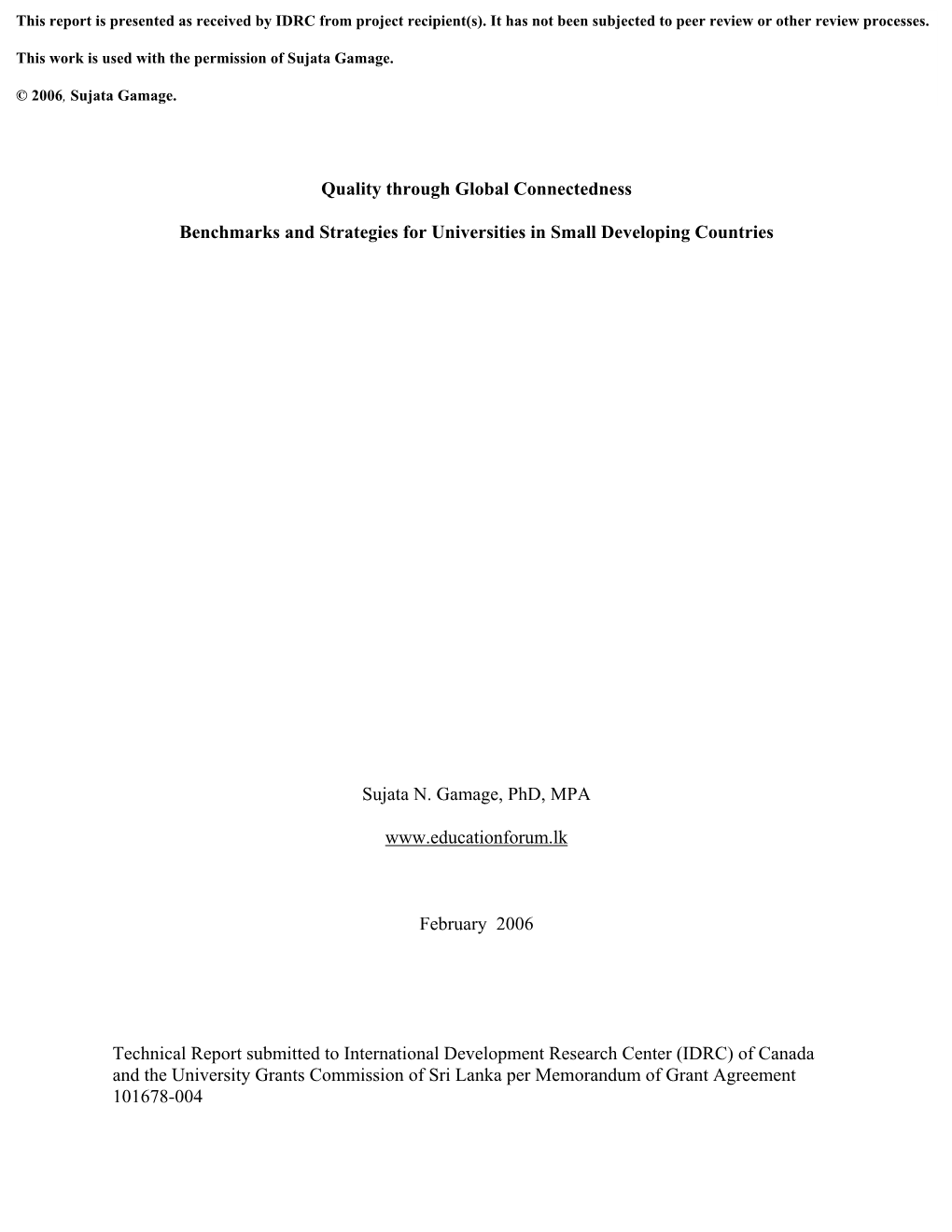 Quality Through Global Connectedness Benchmarks And