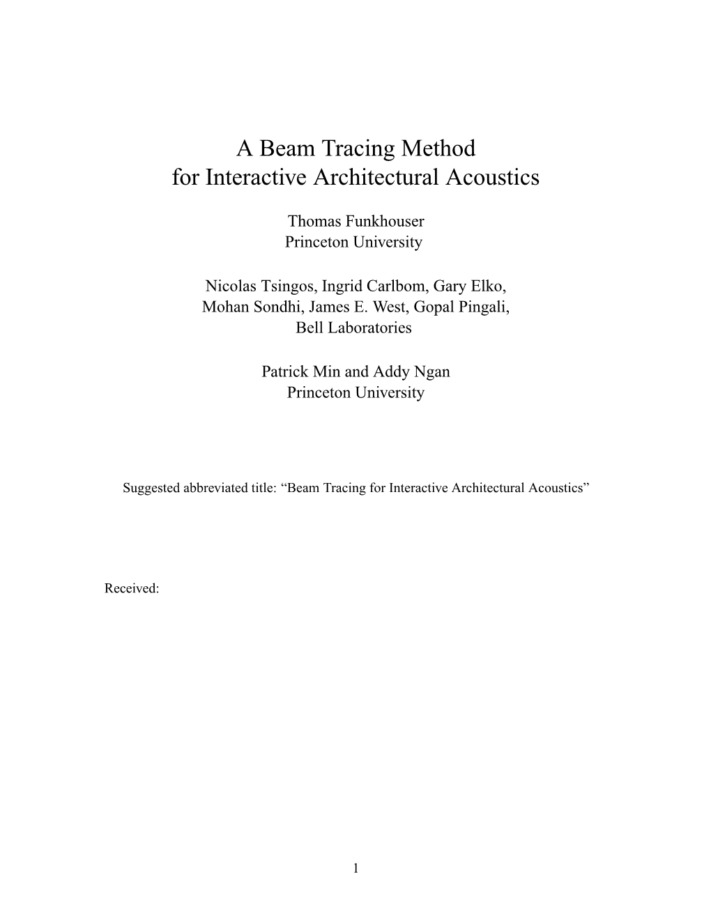 A Beam Tracing Method for Interactive Architectural Acoustics