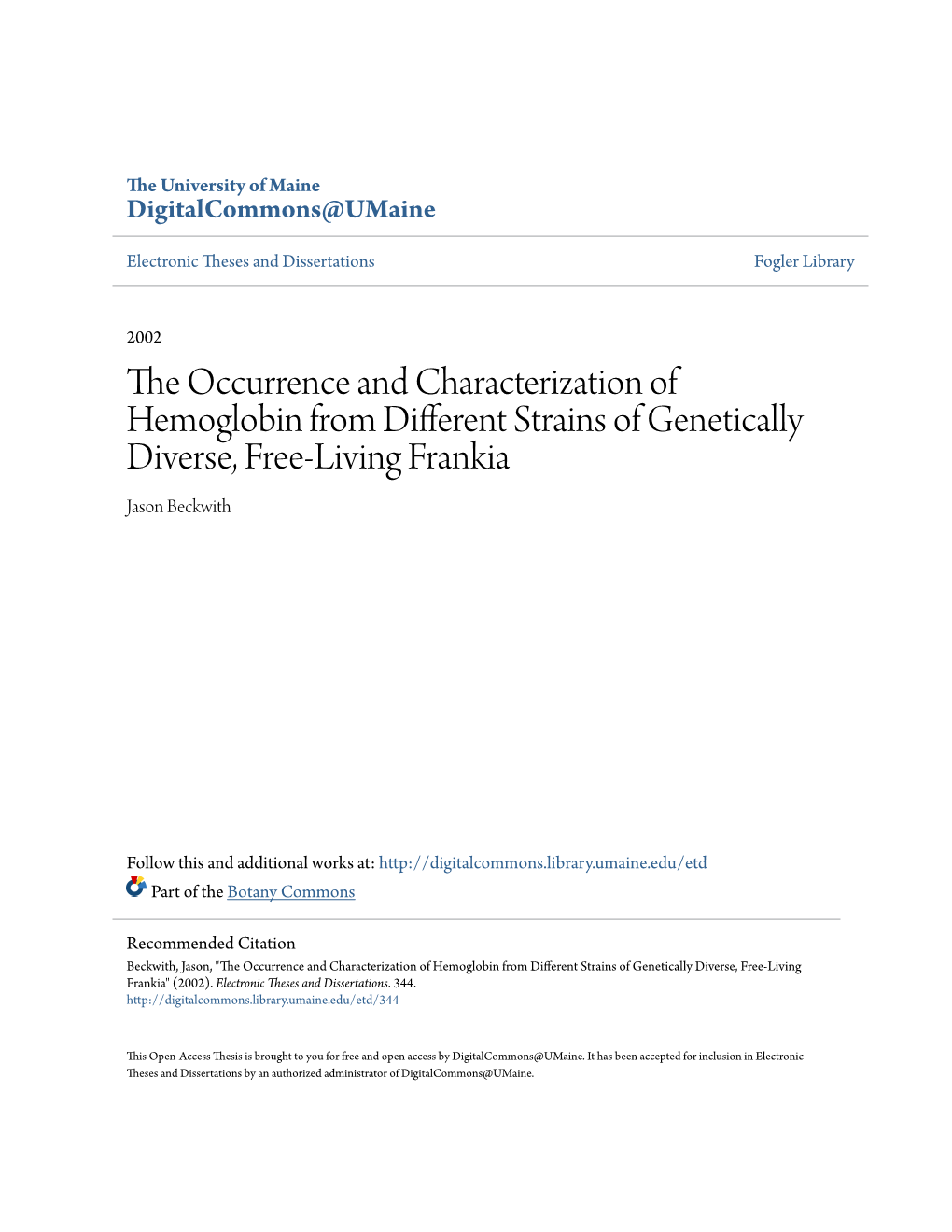 The Occurrence and Characterization of Hemoglobin from Different