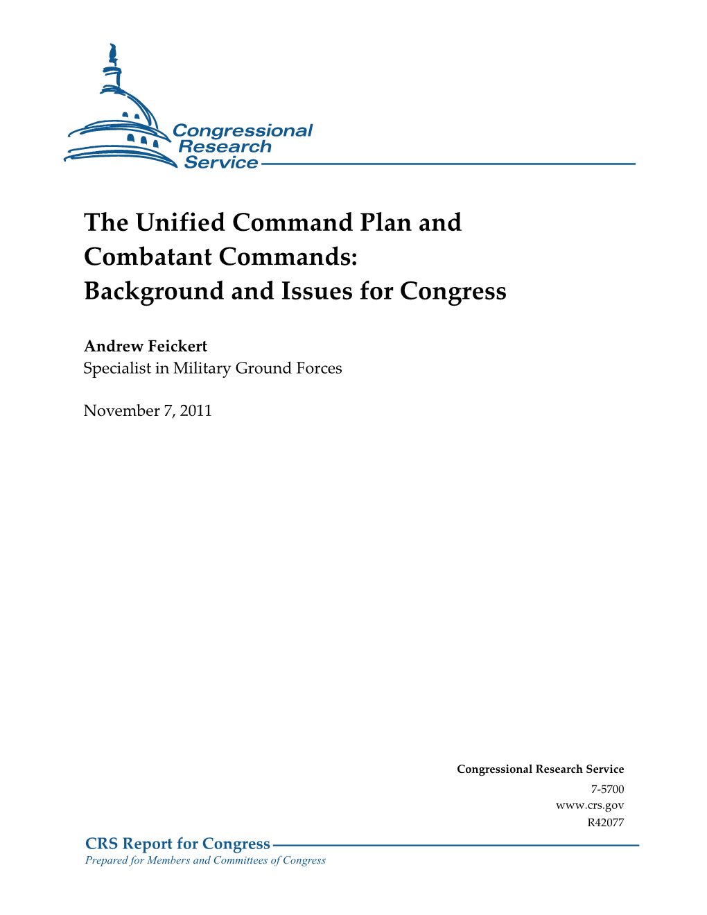 The Unified Command Plan and Combatant Commands: Background and Issues for Congress