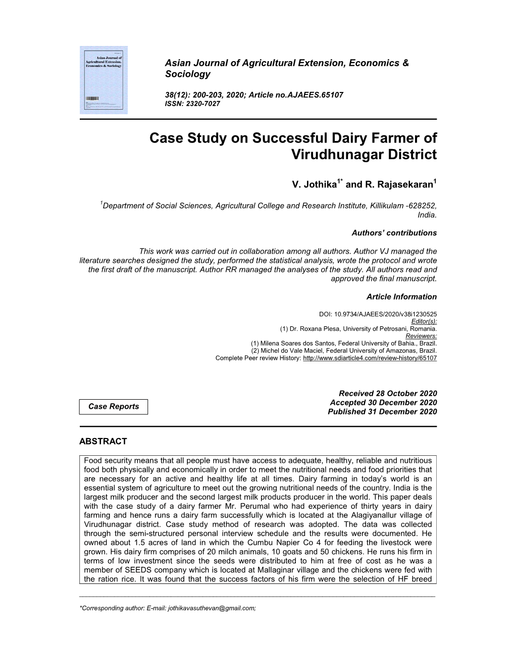 Case Study on Successful Dairy Farmer of Virudhunagar District