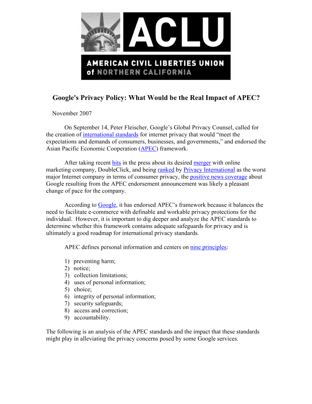 Google's Privacy Policy: What Would Be the Real Impact of APEC?