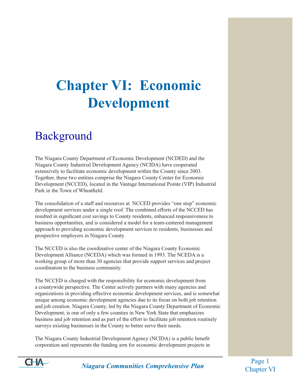 Chapter VI: Economic Development