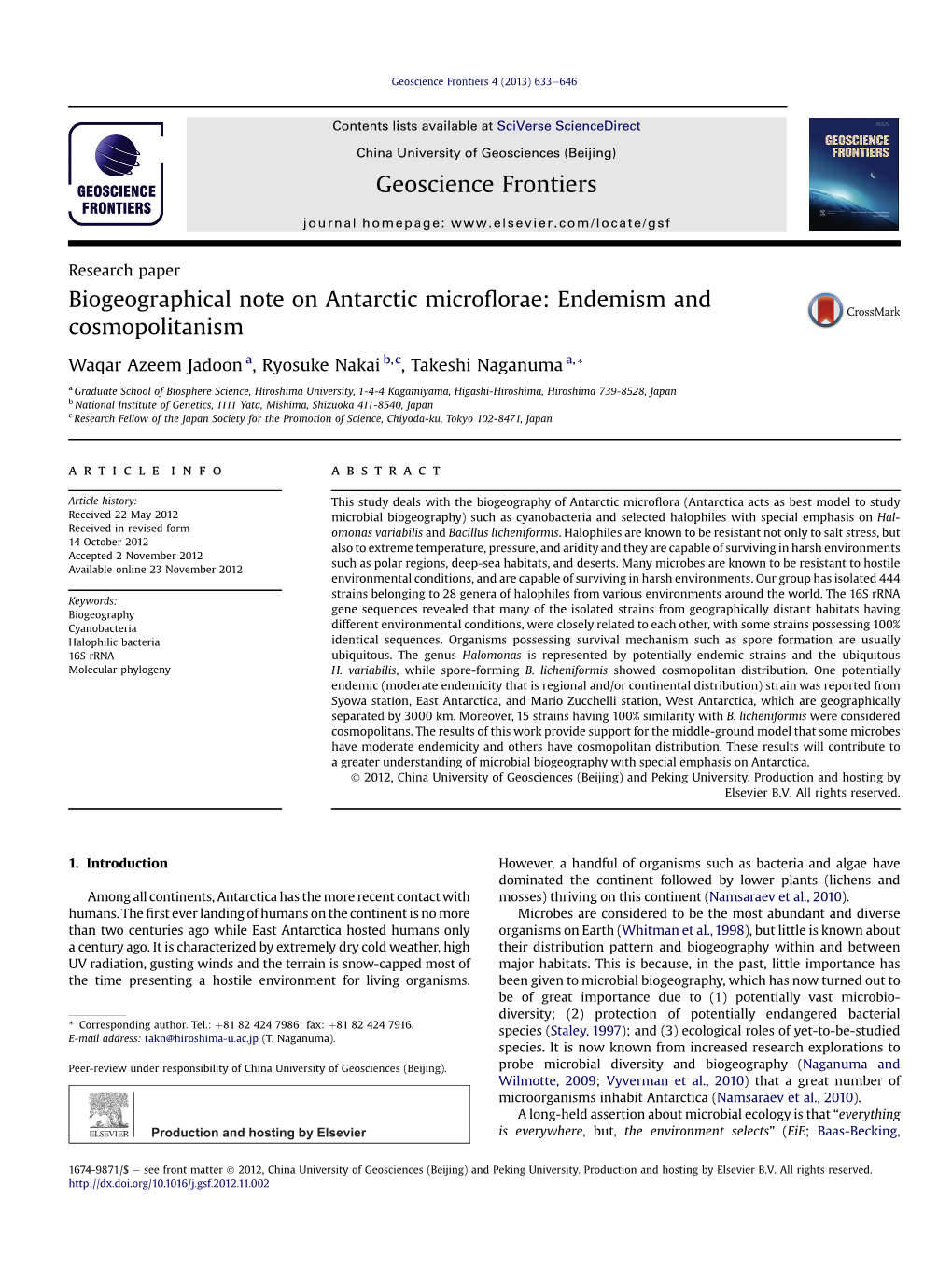 Biogeographical Note on Antarctic Microflorae