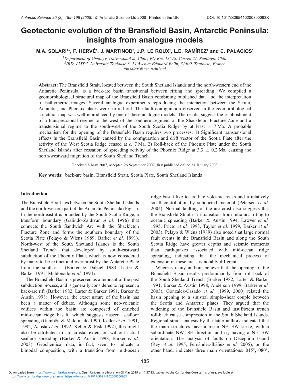 Geotectonic Evolution of the Bransfield Basin, Antarctic Peninsula