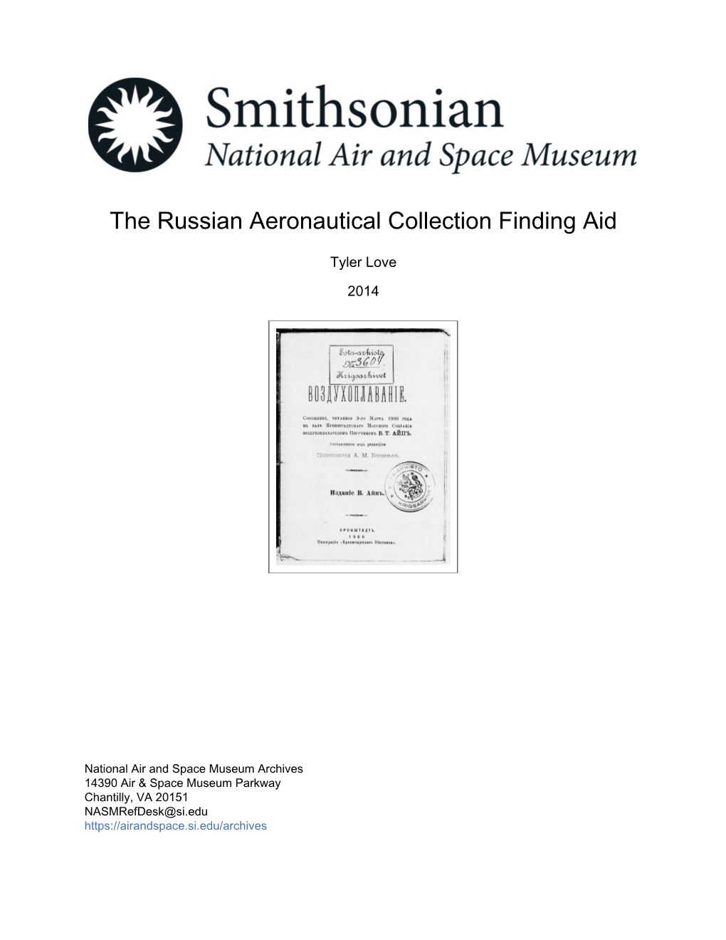 The Russian Aeronautical Collection Finding Aid