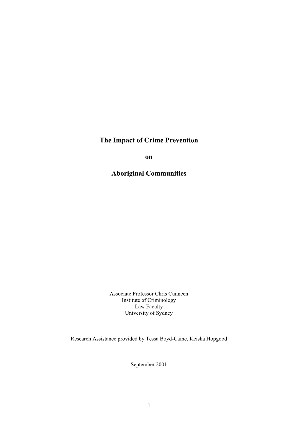 The Impact of Crime Prevention on Aboriginal Communities