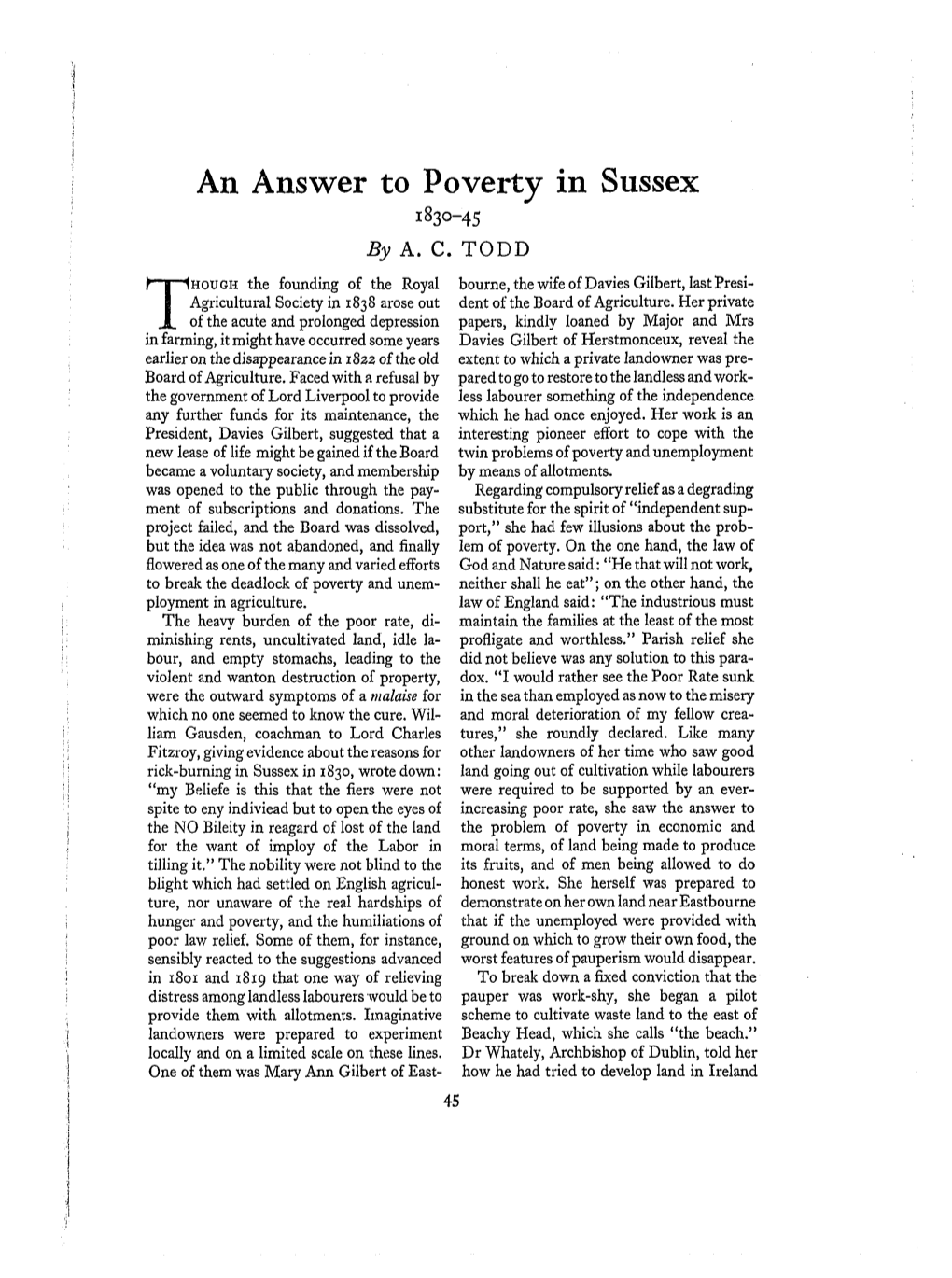 An Answer to Poverty in Sussex, 1830-45