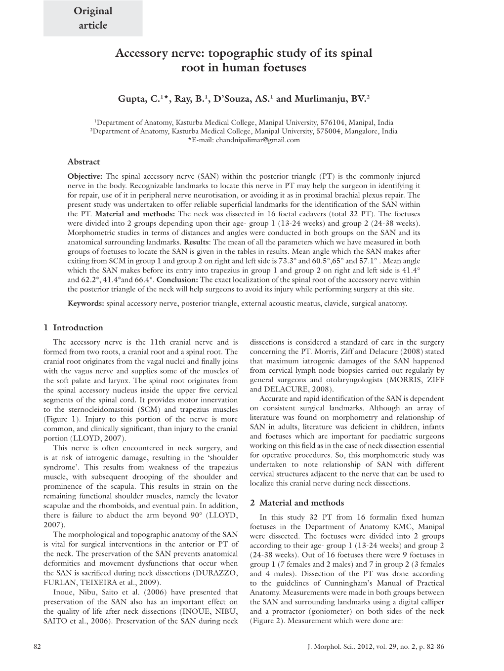 Accessory Nerve: Topographic Study of Its Spinal Root in Human Foetuses