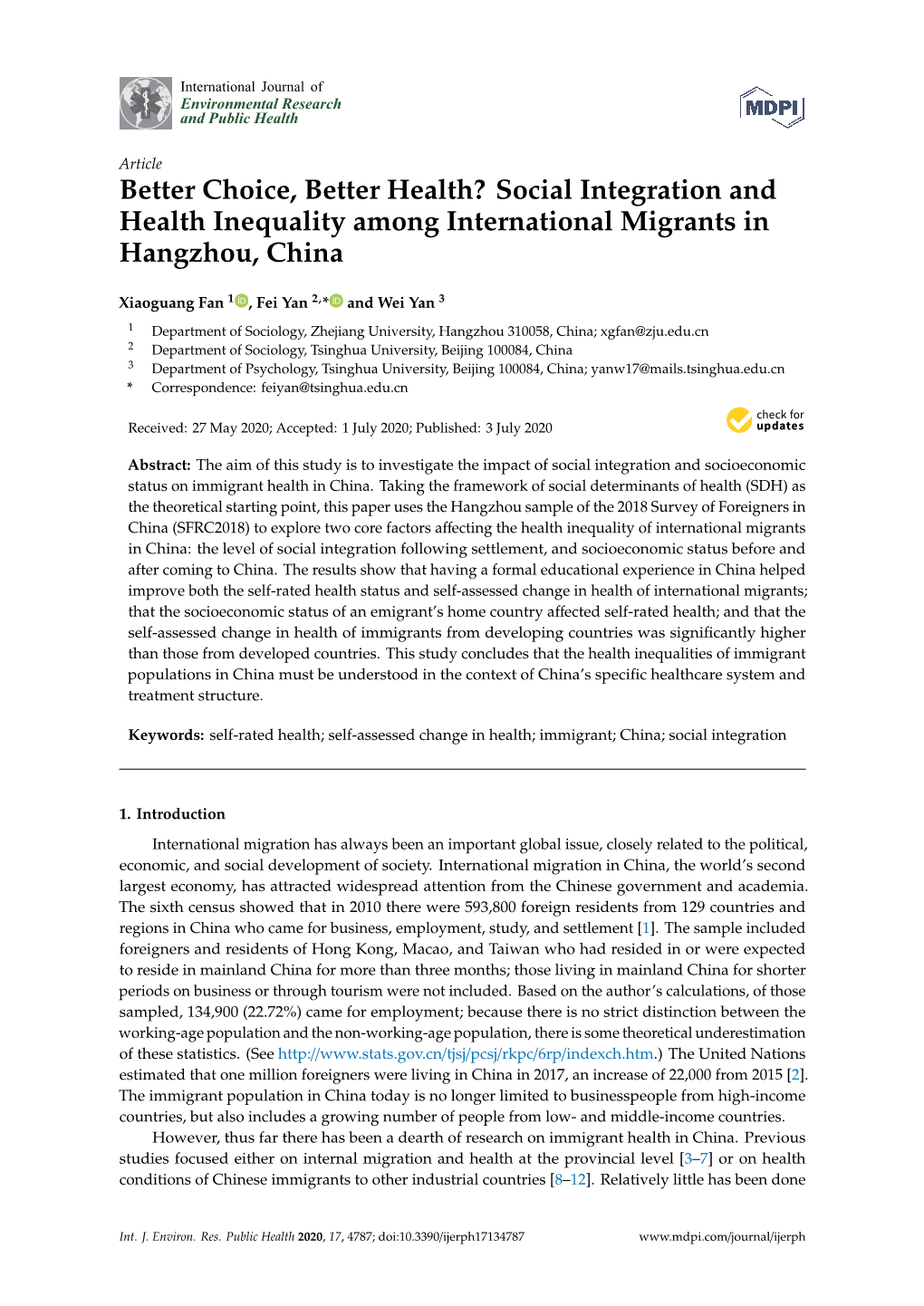Social Integration and Health Inequality Among International Migrants in Hangzhou, China