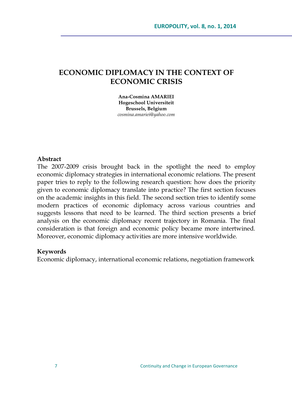 Economic Diplomacy in the Context of Economic Crisis