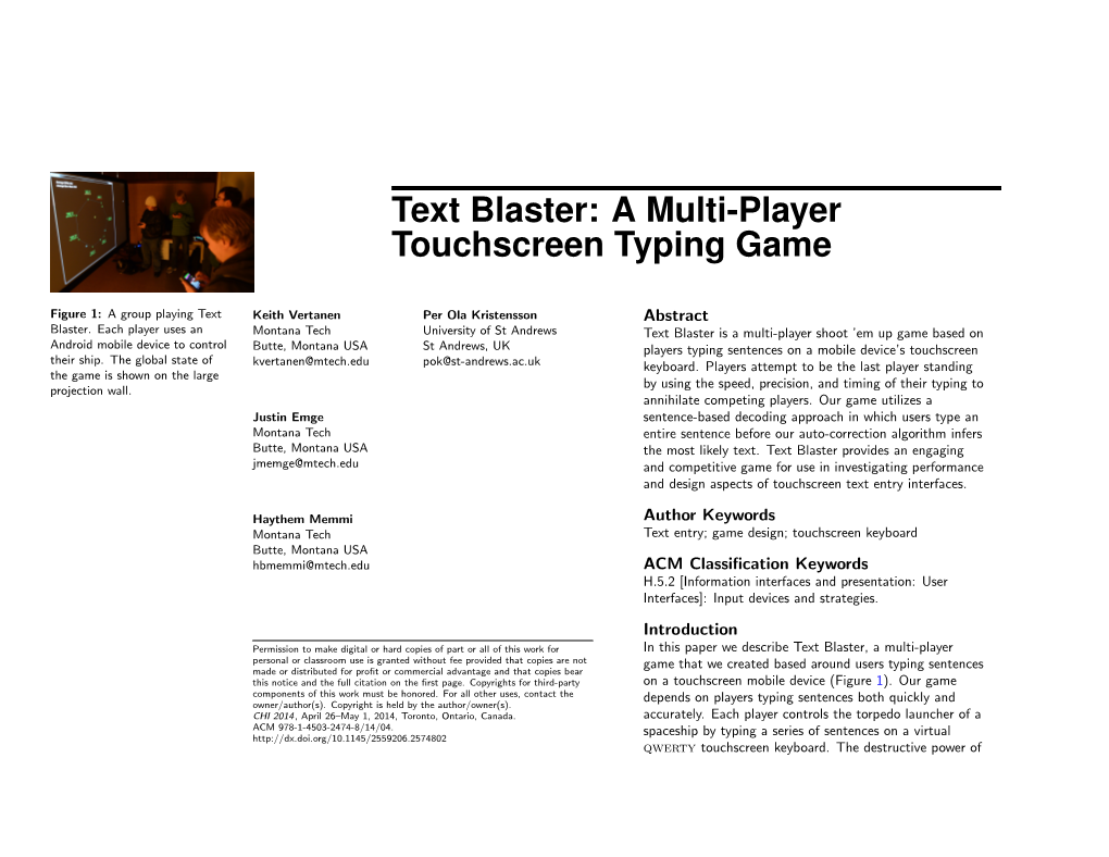 Text Blaster: a Multi-Player Touchscreen Typing Game