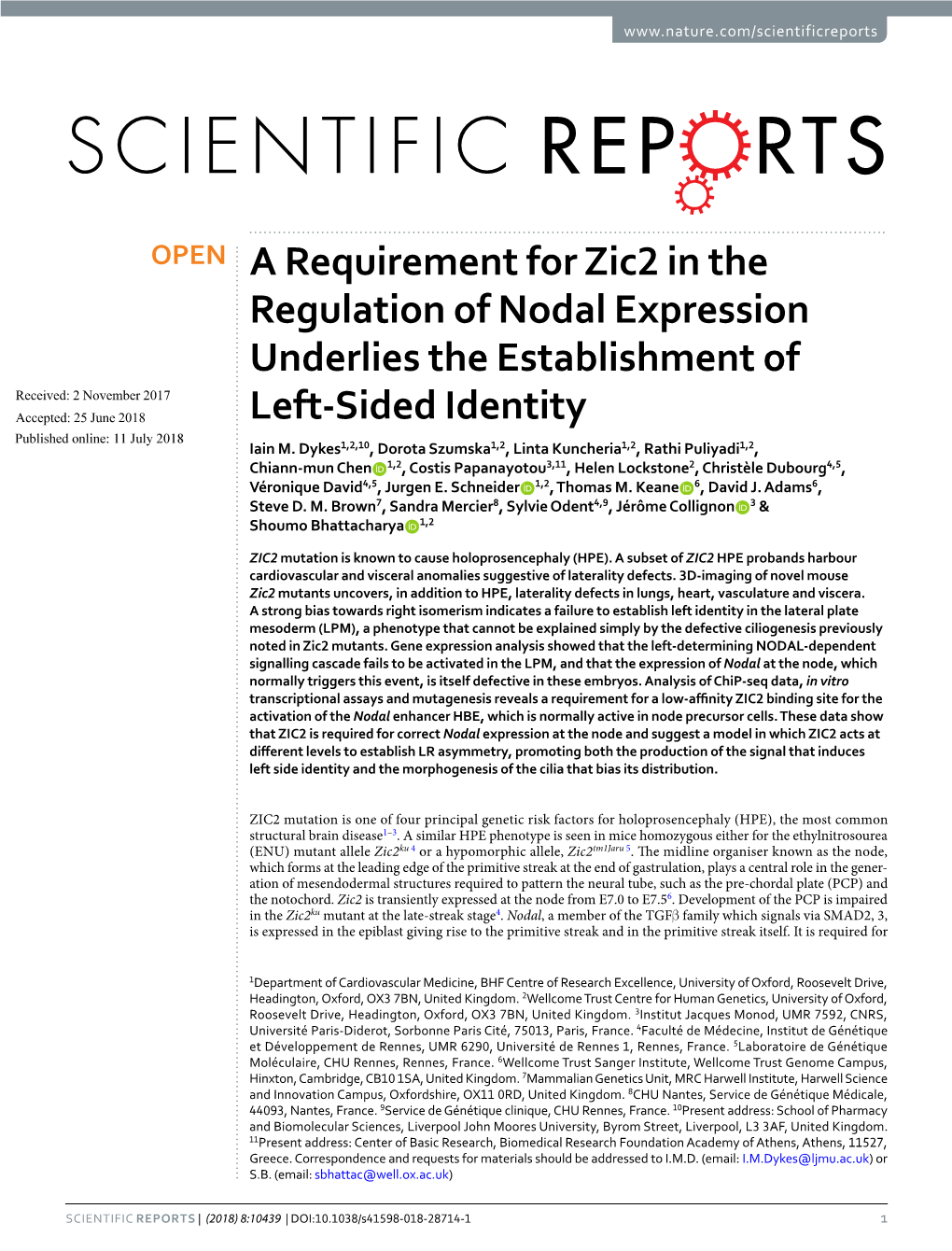 A Requirement for Zic2 in the Regulation of Nodal