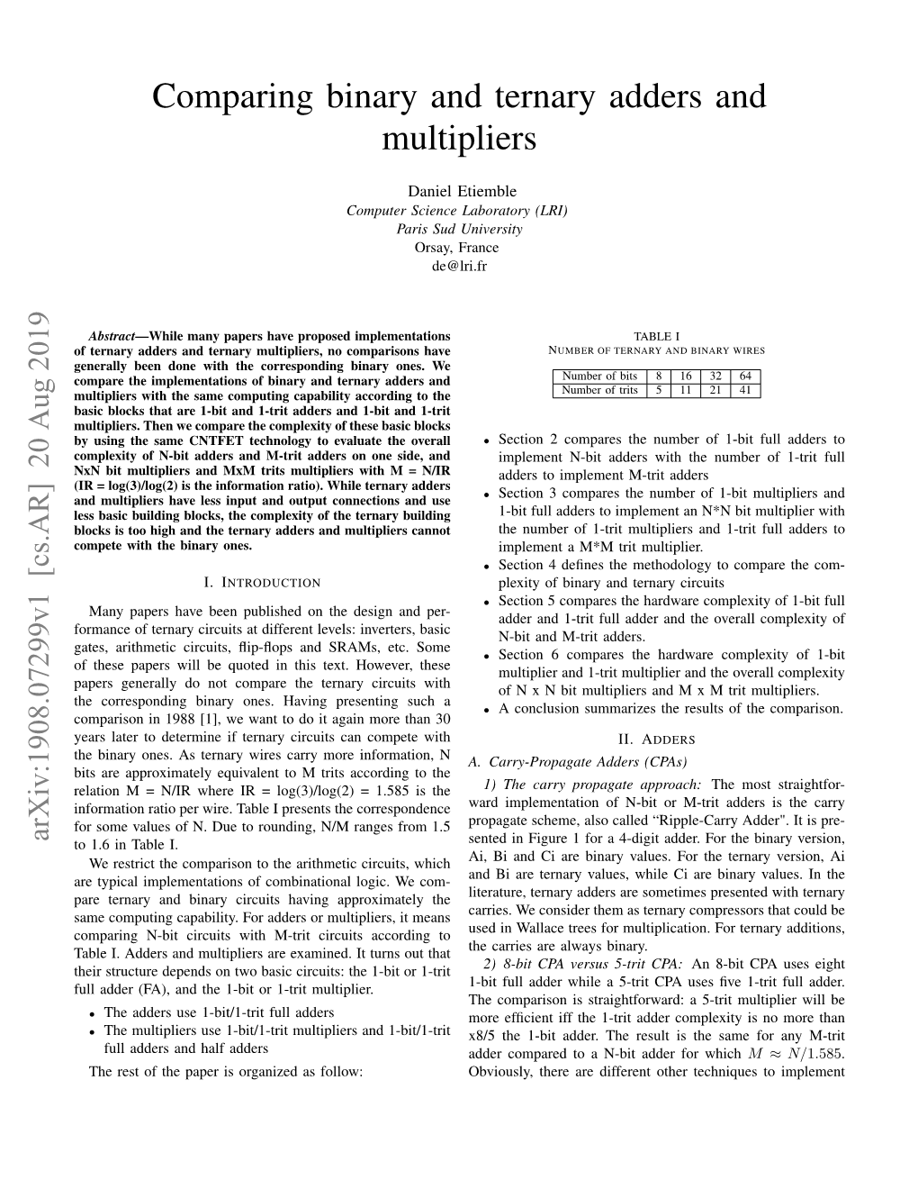 Comparing Binary and Ternary Adders and Multipliers