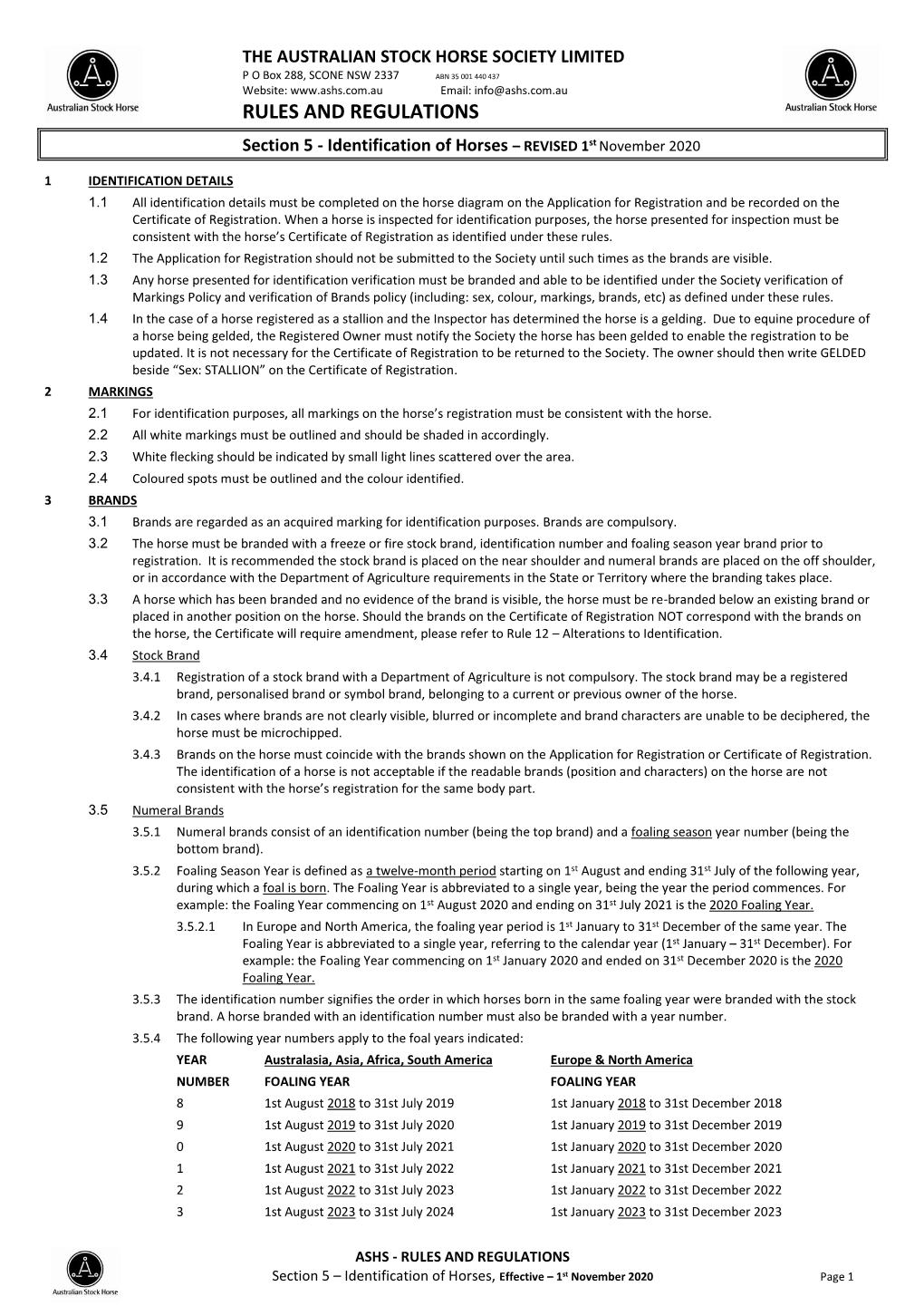 Identification of Horses – REVISED 1St November 2020