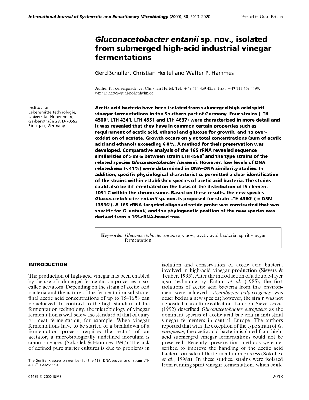 Gluconacetobacter Entanii Sp. Nov., Isolated from Submerged High-Acid Industrial Vinegar Fermentations