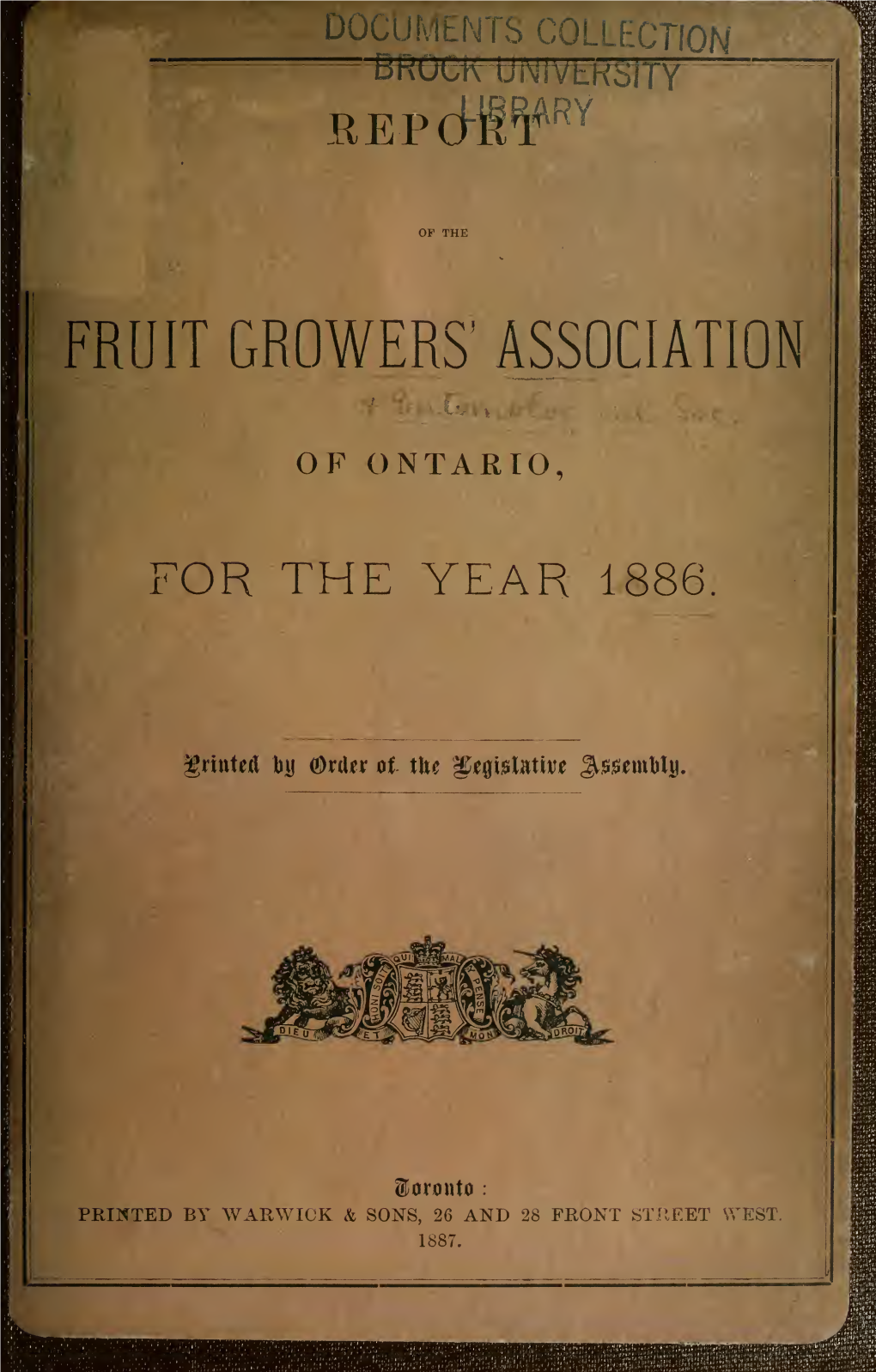 Report of the Fruit Growers' Association of Ontario for the Year