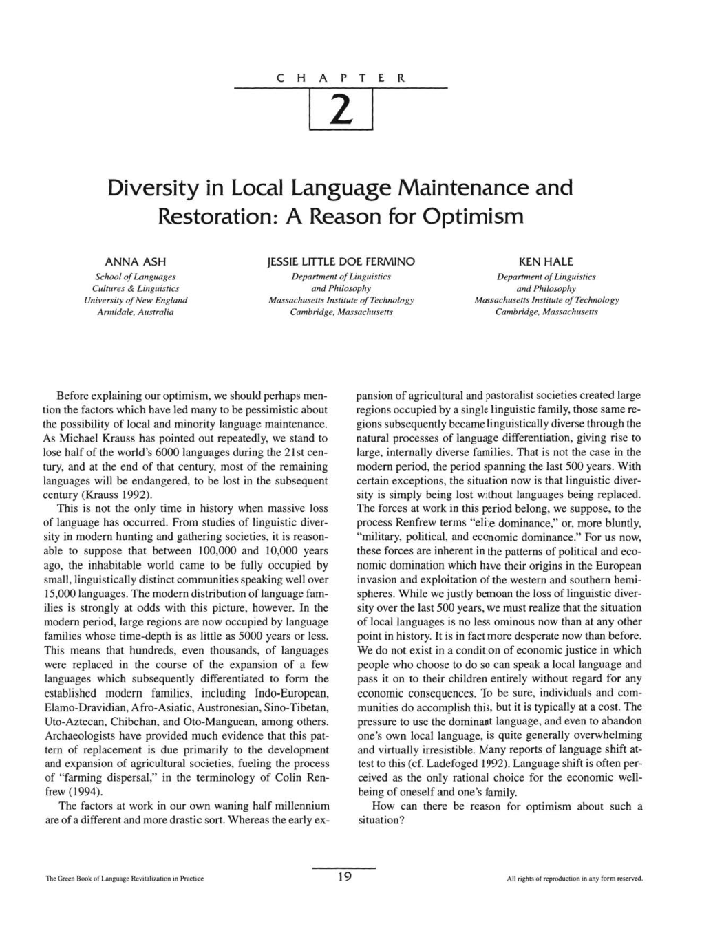 Diversity in Local Language Maintenance and Restoration: a Reason for Optimism