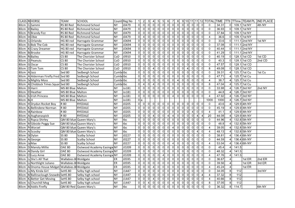CLASS TITLERIDERHORSE TEAM SCHOOL Countyreg No 80Cm