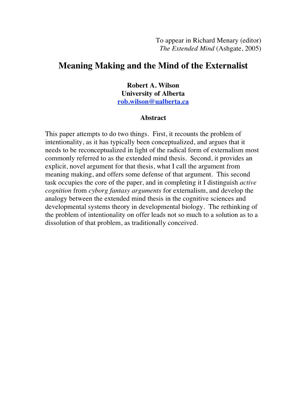 Meaning Making and the Mind of the Externalist