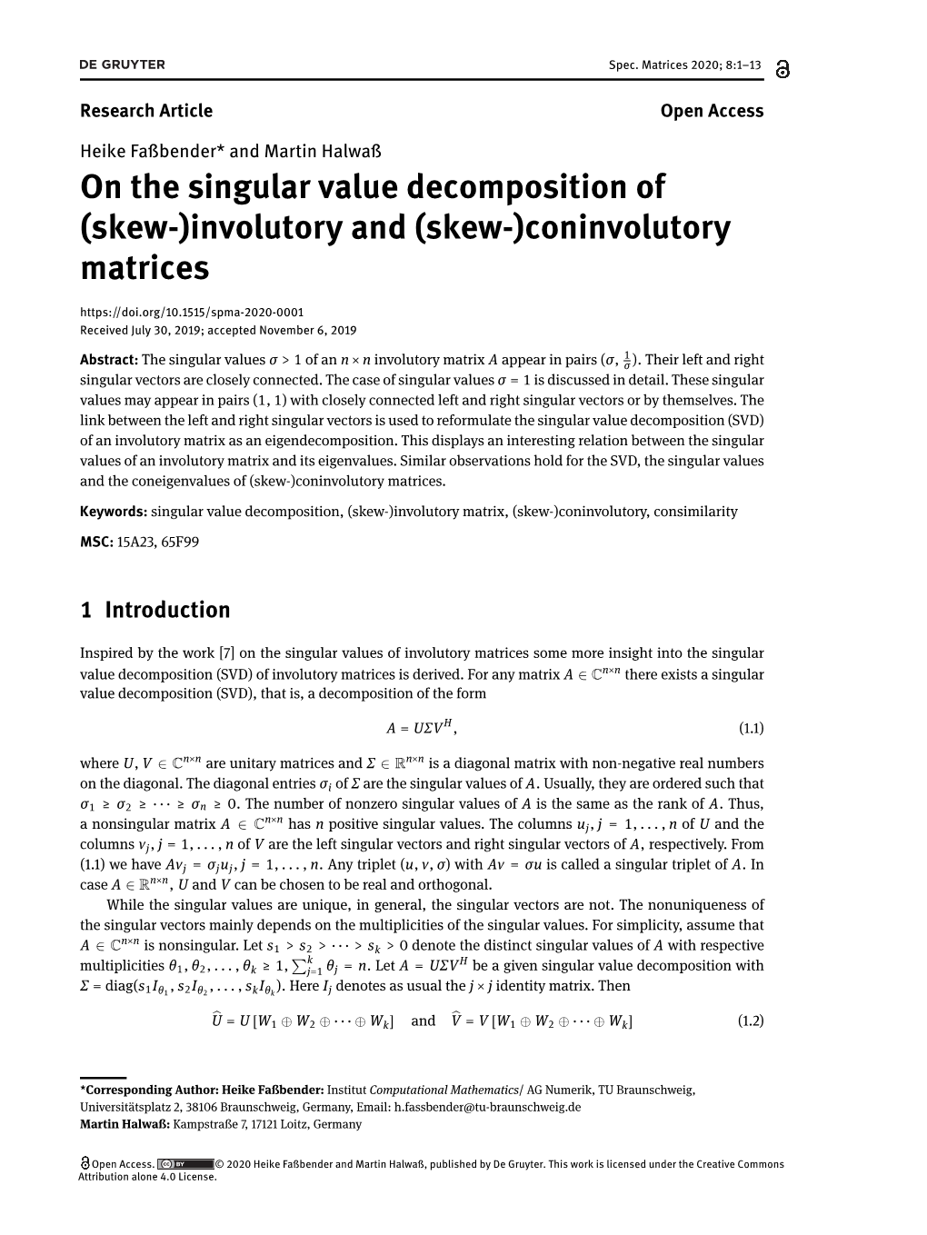 On the Singular Value Decomposition Of