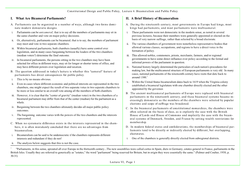 II. a Brief History of Bicameralism