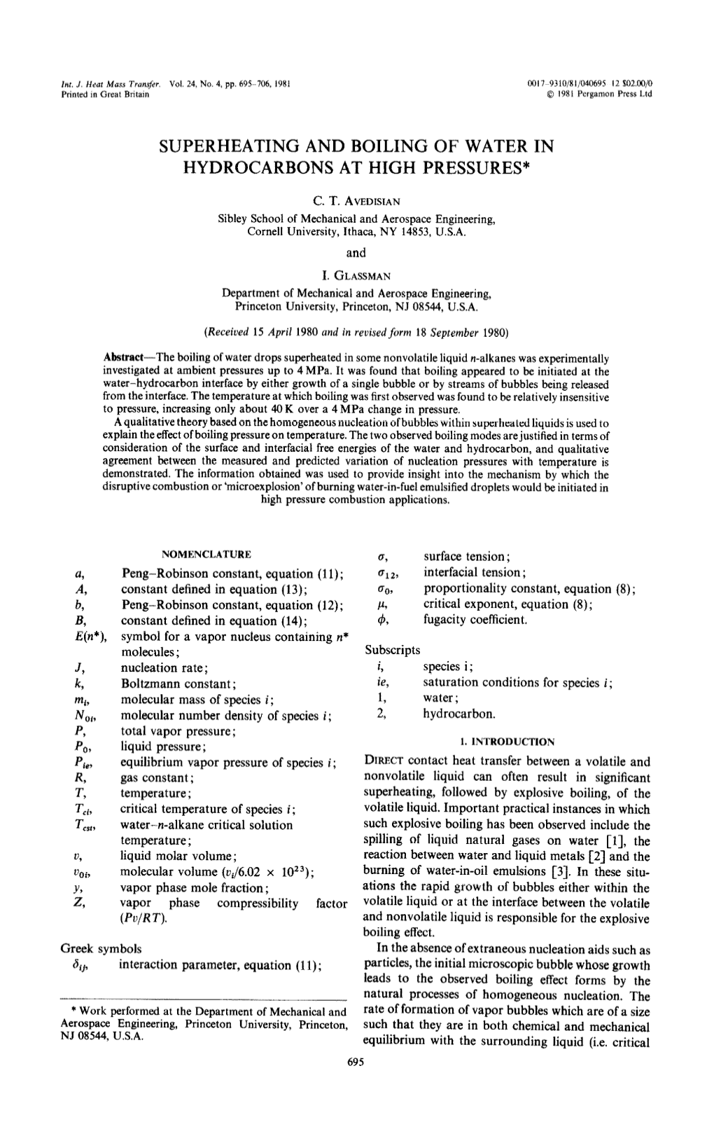 Superheating and Boiling of Water in Hydrocarbons at High Pressures*