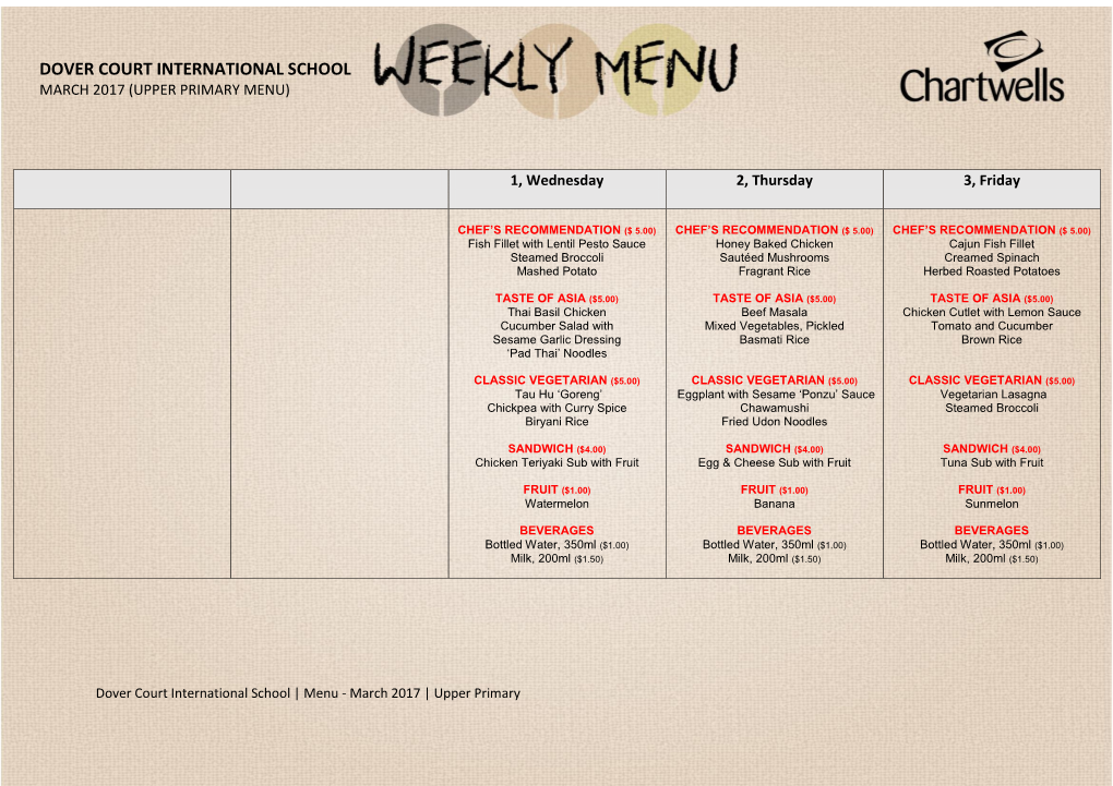 Dover Court International School March 2017 (Upper Primary Menu)