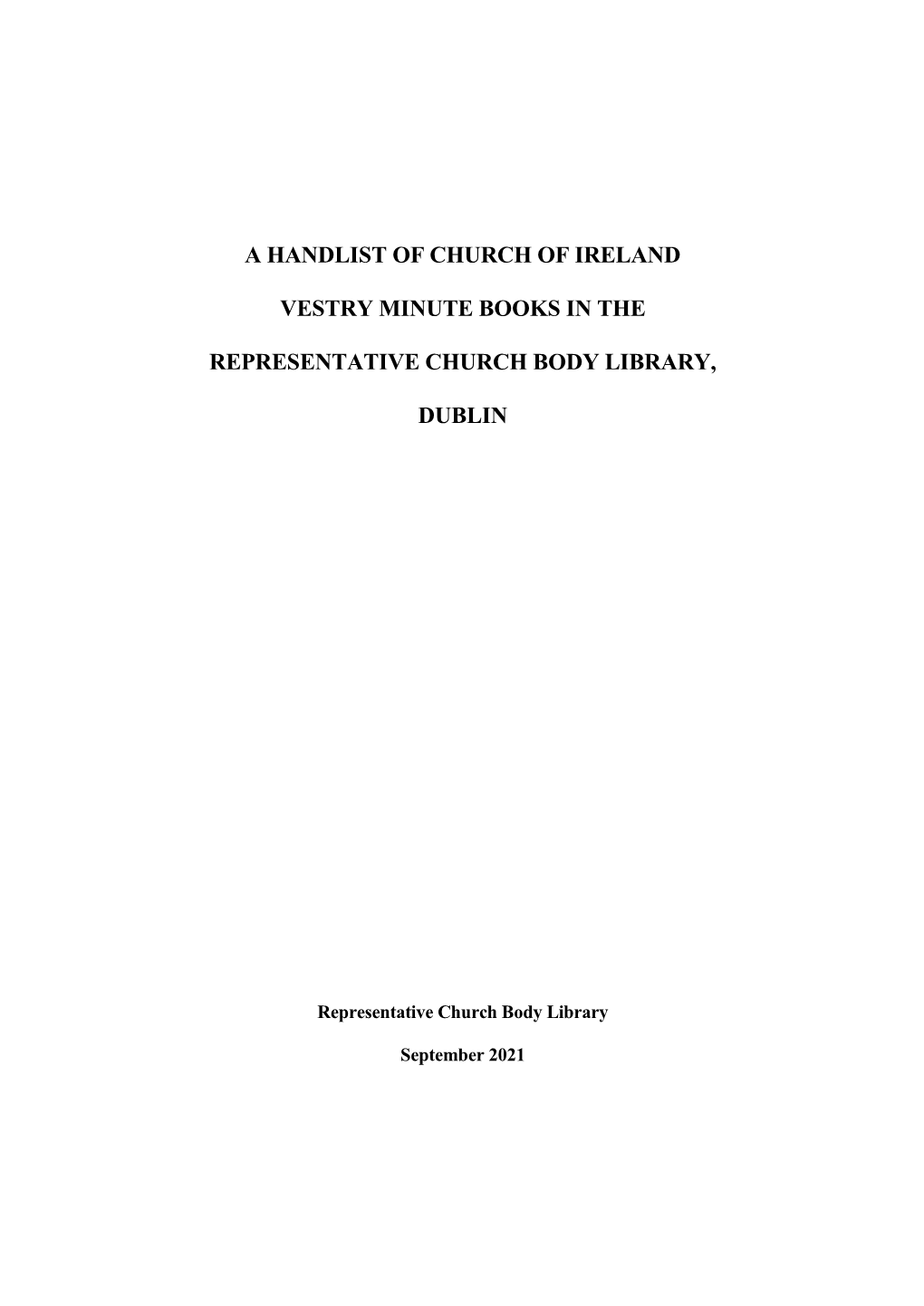 A Handlist of Church of Ireland Vestry Minute