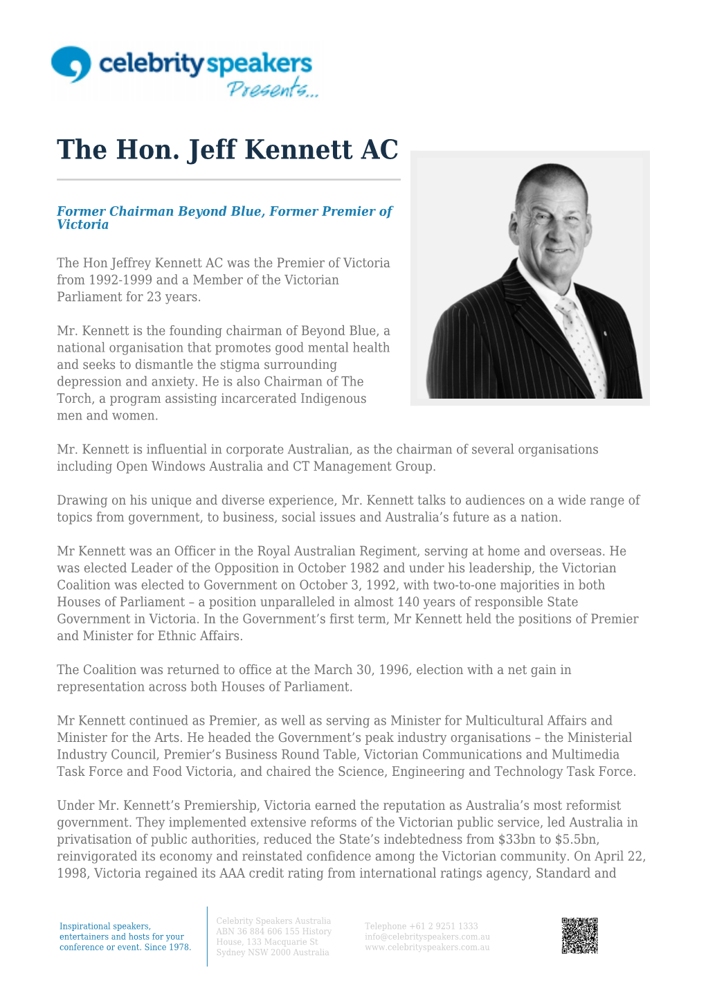 The Hon. Jeff Kennett AC