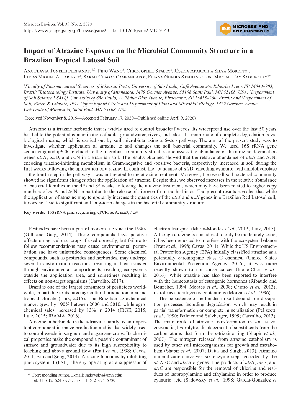 Impact of Atrazine Exposure on the Microbial Community Structure in A