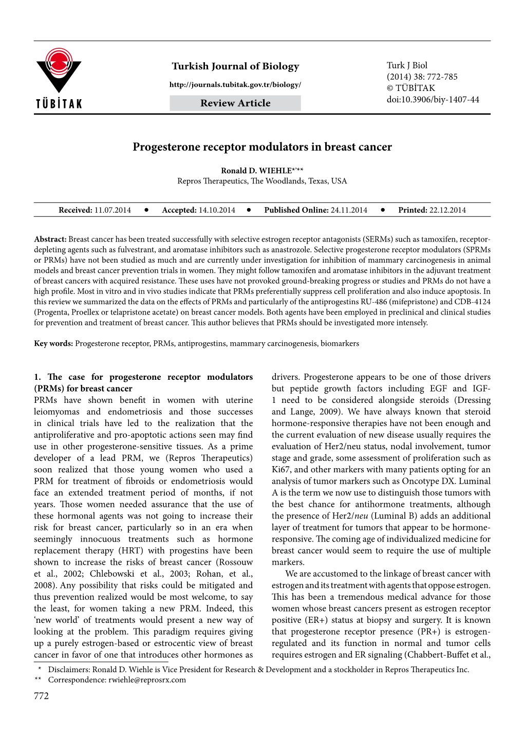 Progesterone Receptor Modulators in Breast Cancer