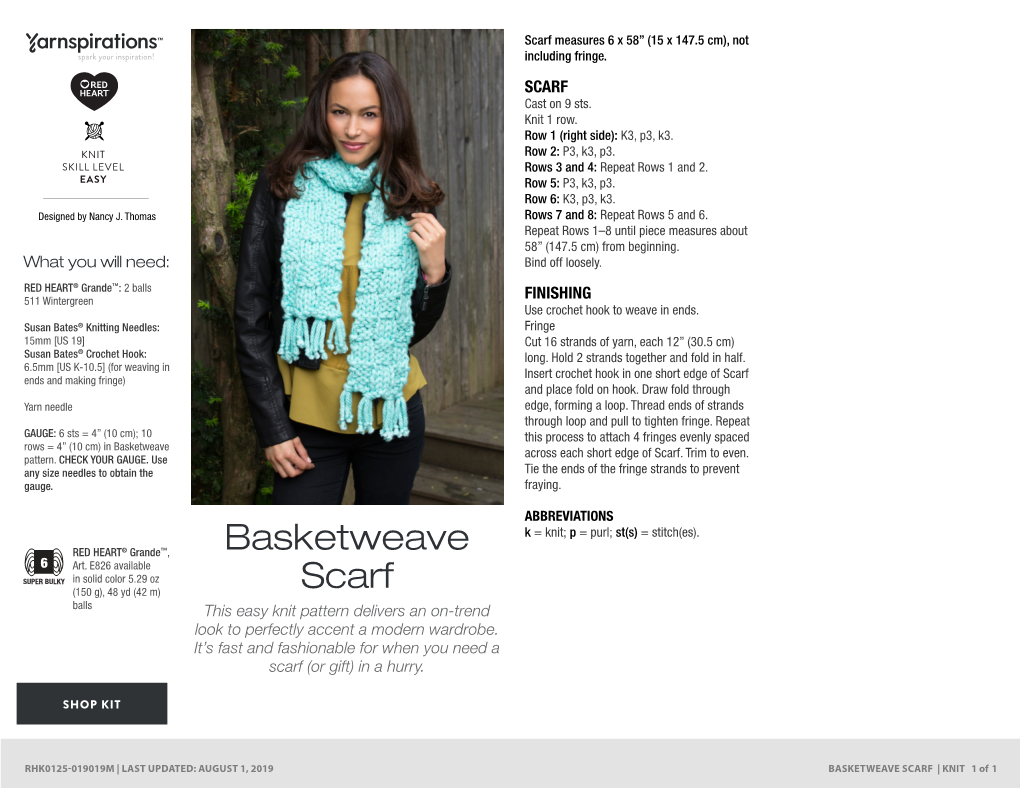 BASKETWEAVE SCARF | KNIT 1 of 1 ©2014 Coats & Clark Page 1 of 1