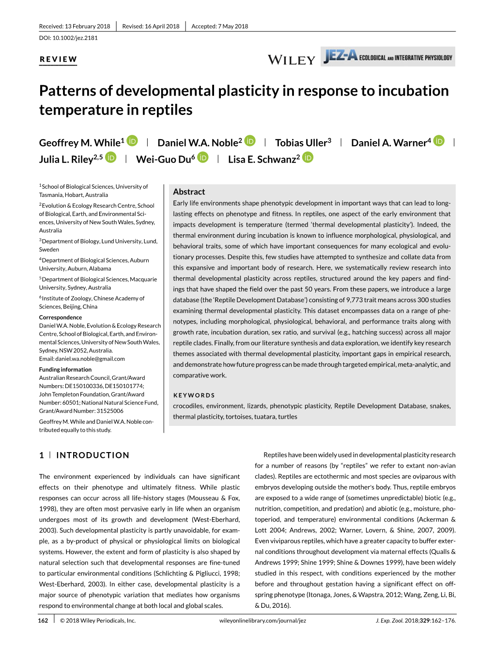 Patterns of Developmental Plasticity in Response to Incubation Temperature in Reptiles