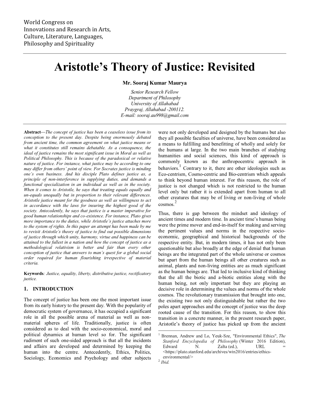 Aristotle's Theory of Justice: Revisited