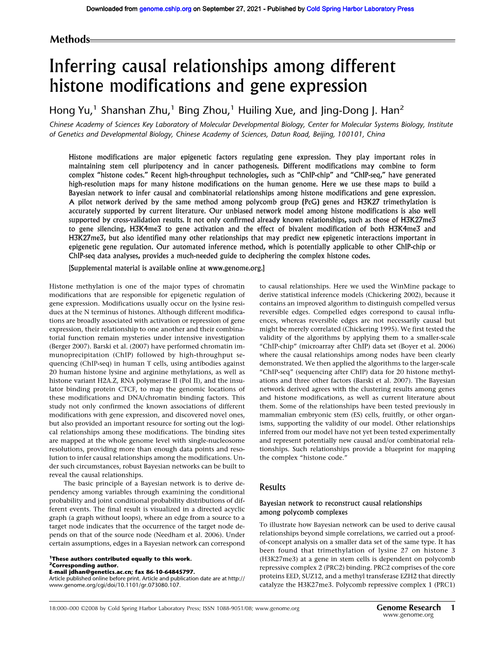 Inferring Causal Relationships Among Different Histone Modifications and Gene Expression