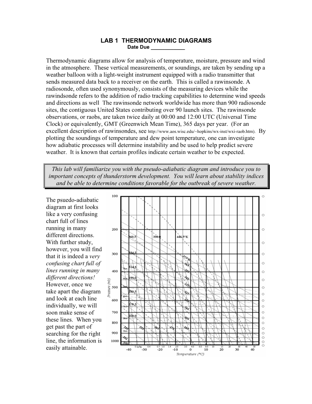 LAB 1 THERMODYNAMIC DIAGRAMS Date Due ______