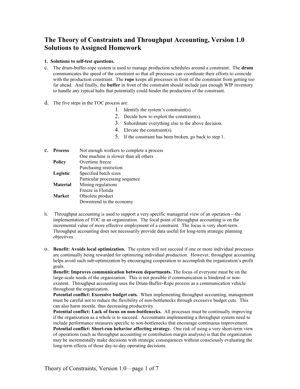 The Theory of Constraints and Throughput Accounting Solutions