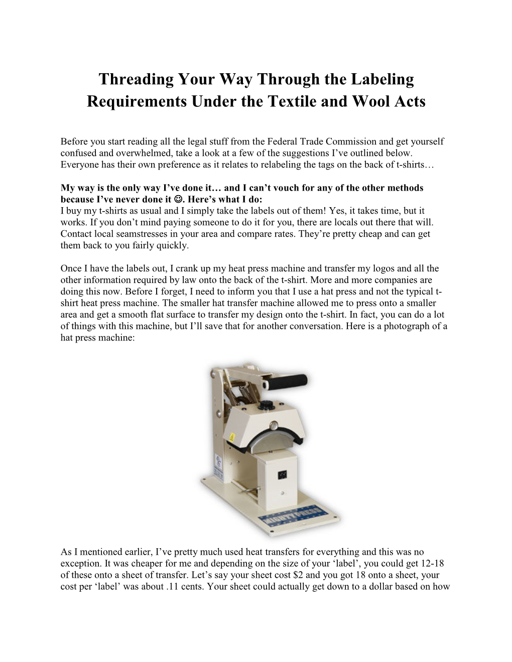 Threading Your Way Through the Labeling Requirements Under the Textile and Wool Acts