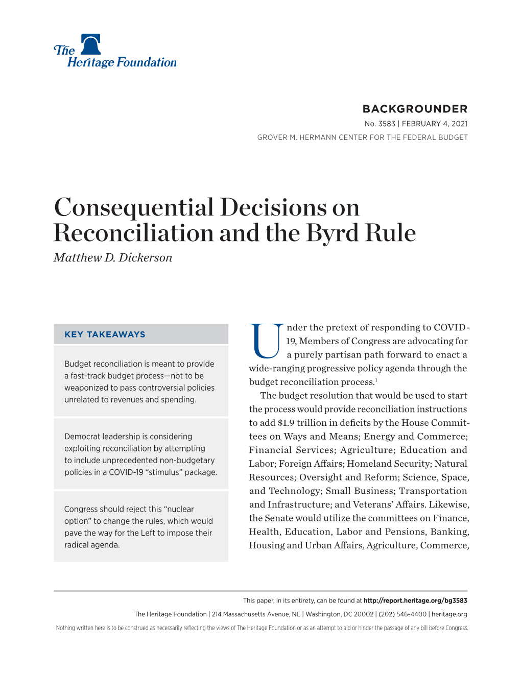 Consequential Decisions on Reconciliation and the Byrd Rule Matthew D