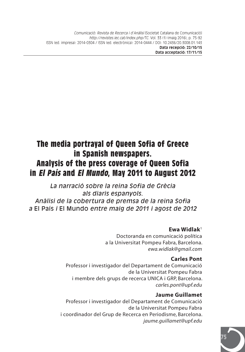 The Media Portrayal of Queen Sofia of Greece in Spanish Newspapers