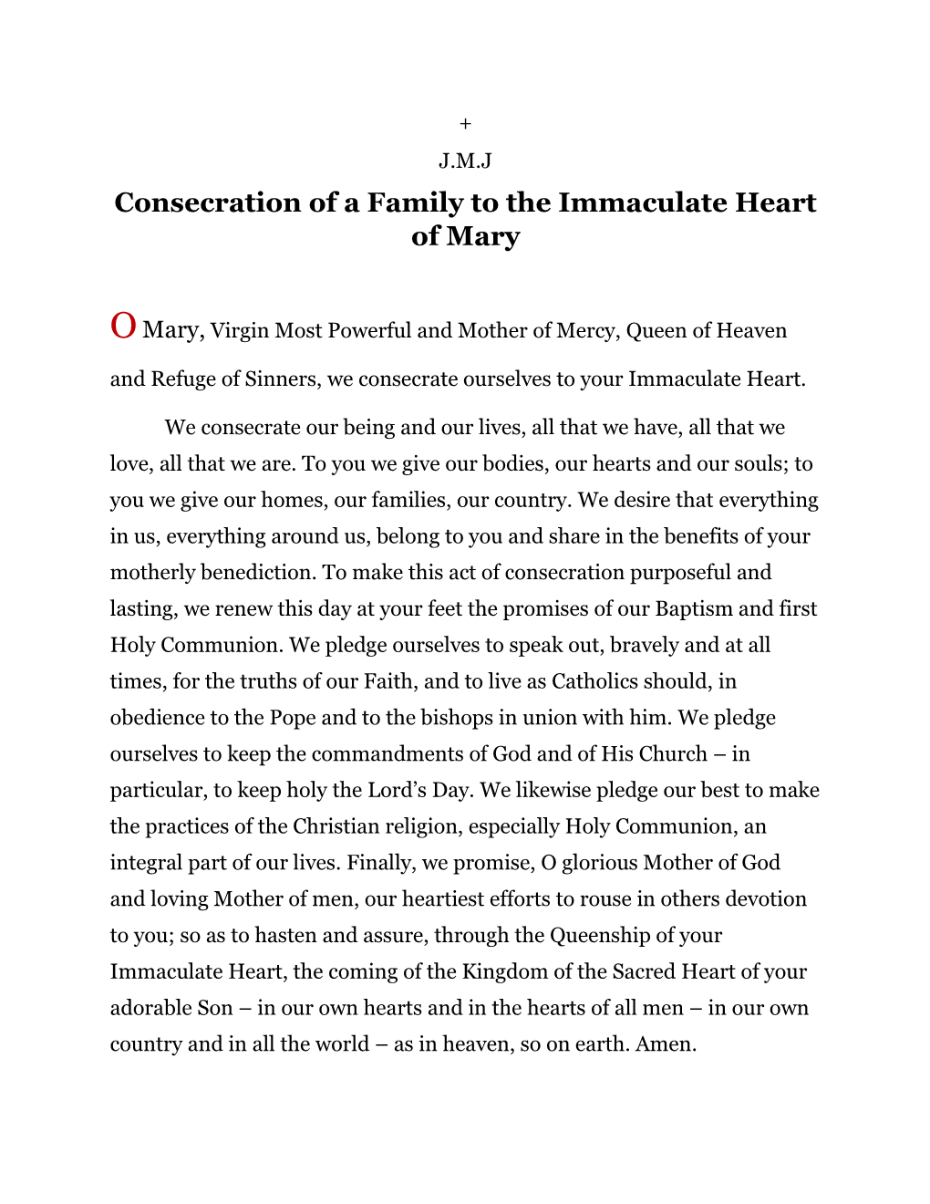 Consecration of a Family to the Immaculate Heart of Mary