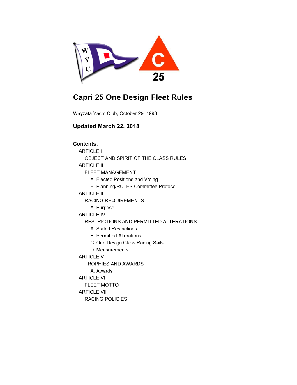 Capri 25 One Design Fleet Rules